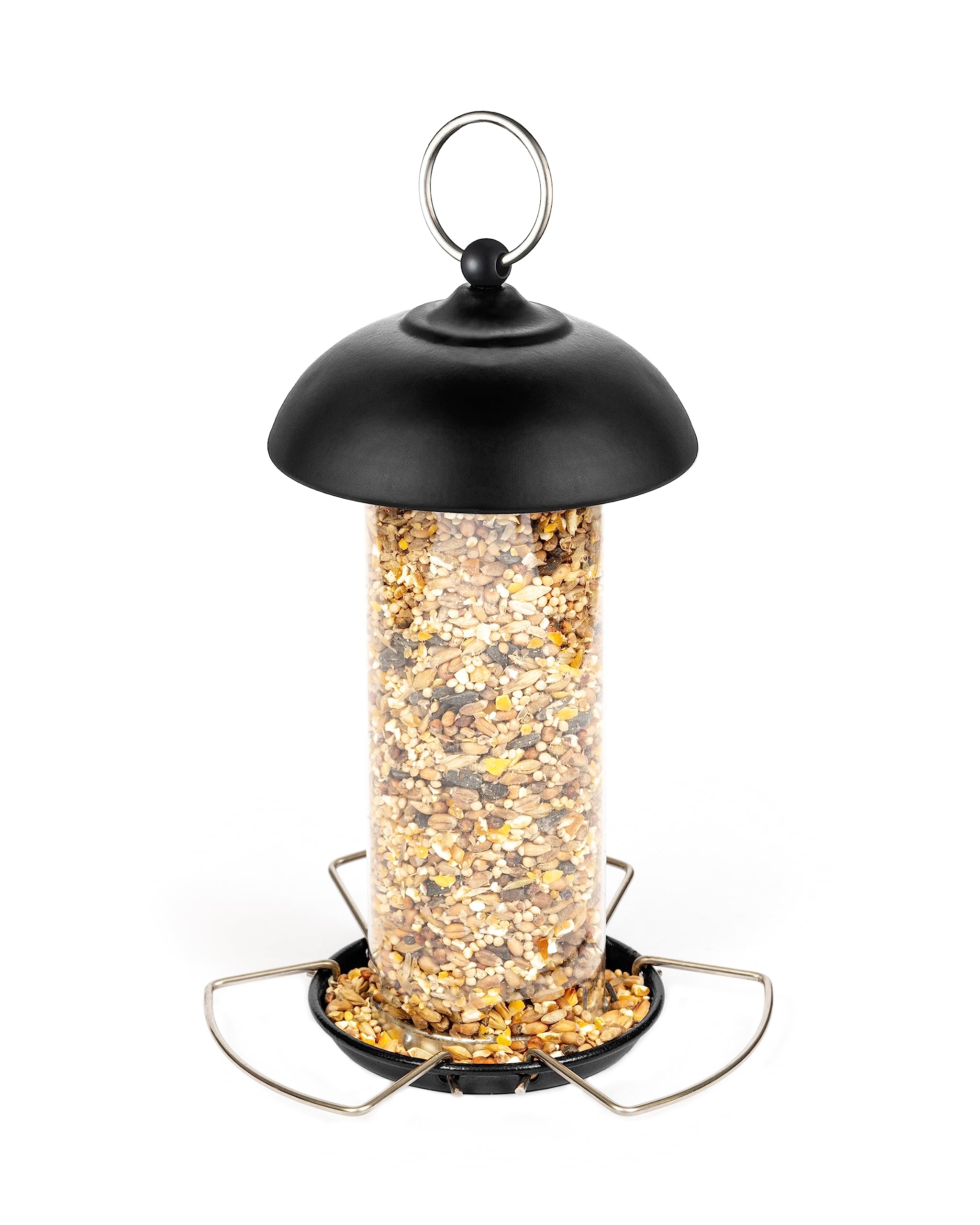 iBorn Metal Bird Feeders for Small Birds - Mix Seed Bird Feeders Hanging, Easy-Clean & Refill Design, Garden Bird Feeder, Black (1 Pack)