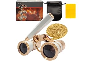 3X25 Opera Glasses Theater Binoculars with Adjustable Handle & Chain, Small Elegant Glasses for Adults Women Vintage Portable Costume Binoculars for Musical Concerts Cinema (White)