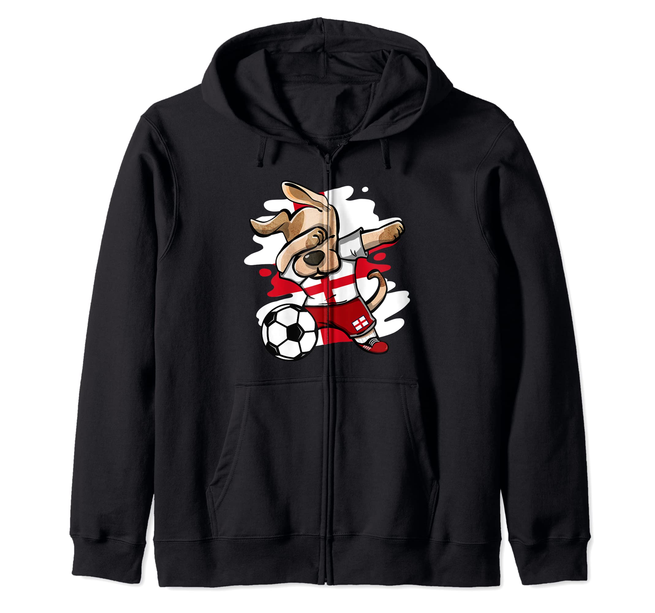 Dabbing Dog England Soccer Fans Jersey English Flag Football Zip Hoodie