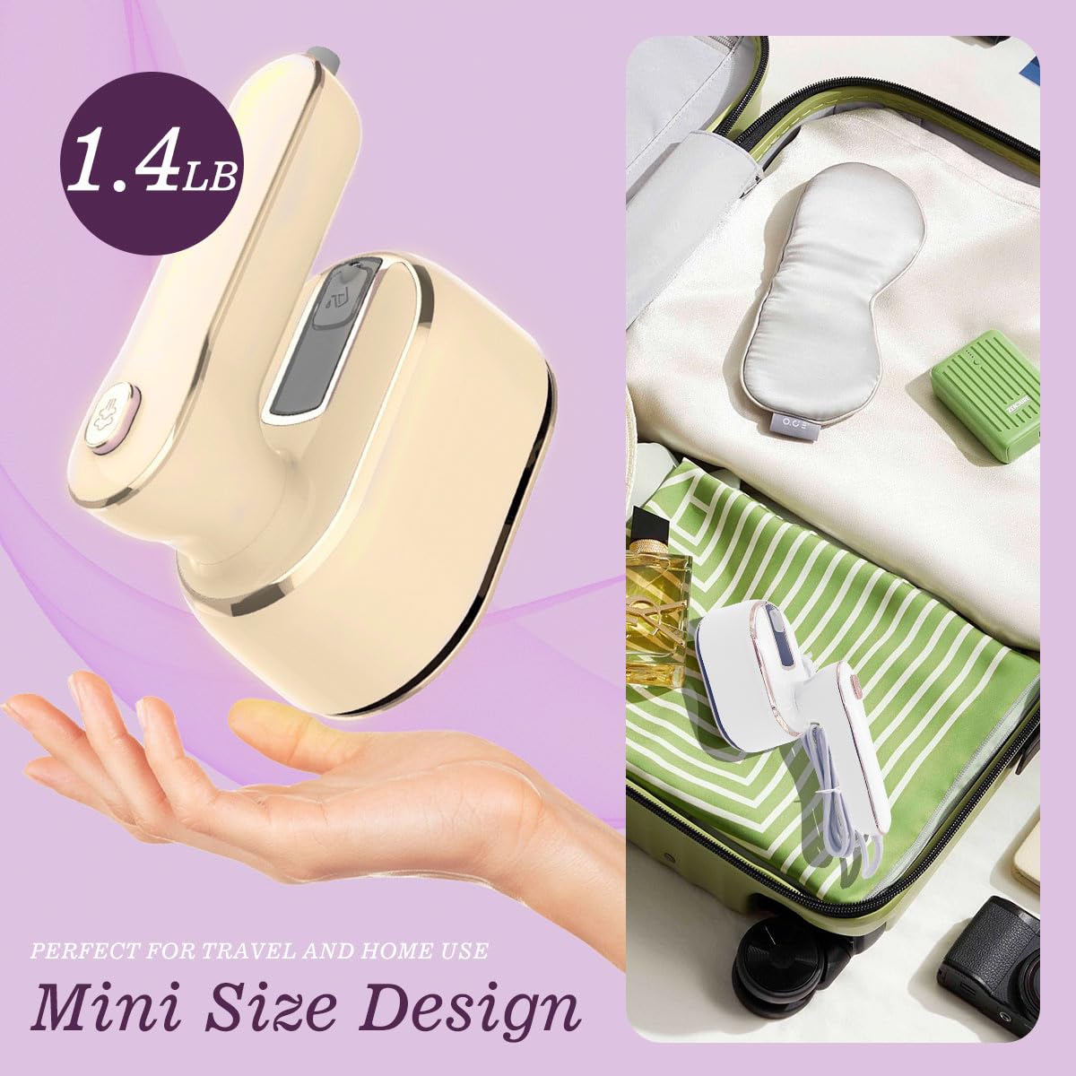 Tenhitoys Beige Mini-Vapor Ceramic Travel Steamer Iron