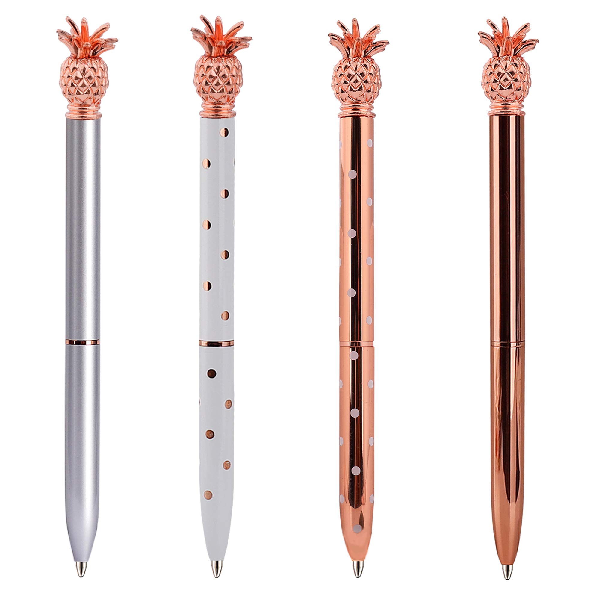 Pineapple Pens 4 Pieces Metal Ballpoint Pens Rose Gold Pens for School Office Supplies 1.0 mm, Black Ink