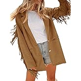 Cicy Bell Womens Faux Suede Fringe Jacket Casual Blazer Long Sleeve Lapel Button Front Suit Jackets