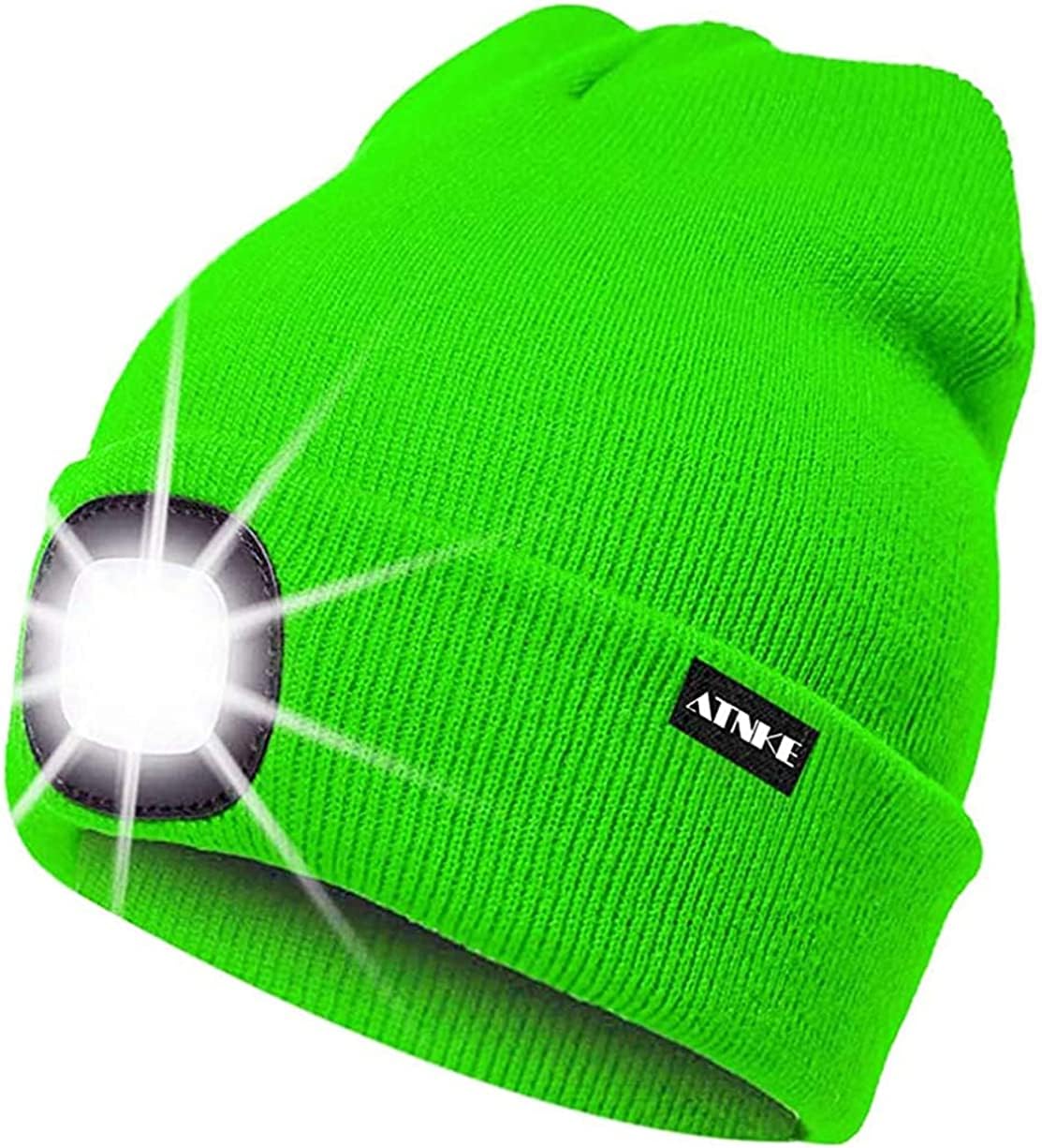 ATNKE LED Lighted Beanie Cap,USB Rechargeable Running Hat Ultra Bright 4 LED Waterproof Light Winter Warm Gifts for Men and Women/Fluorescent Green — image 1