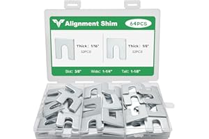 ALVKTORA Alignment shims, Auto body fender alignment shim, Slotted shims 1/16" & 1/8" Thick(32 Each) 3/8" Slot, Metal shim for Camber, Caster & Toe Adjustment 64 PCS