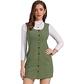 Allegra K Corduroy Overall Dress for Women's Fall Scoop Neck Sleeveless Button Down Casual Pinafore Dresses