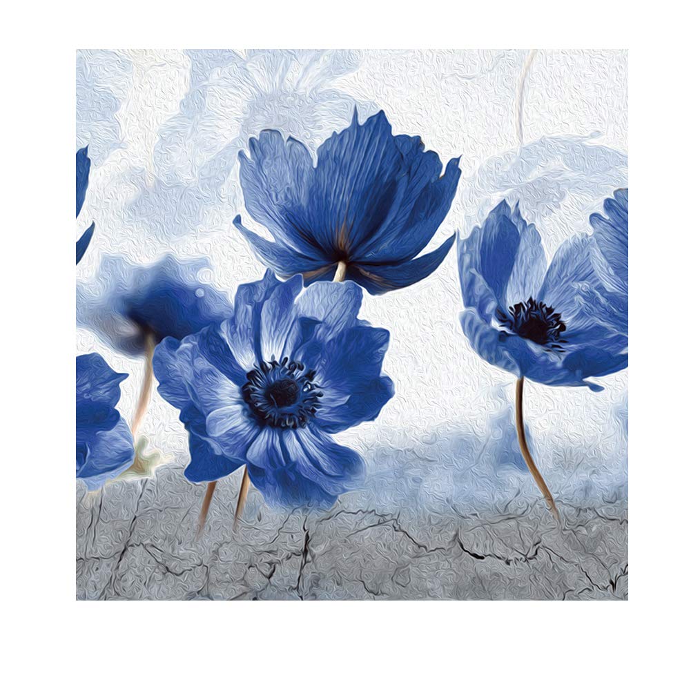 Frosted Cling Screen Translucent Window Glass Film Sticker for Bathroom Living Room 60cm x 58cm - Chinese Blue Ink painting Flower