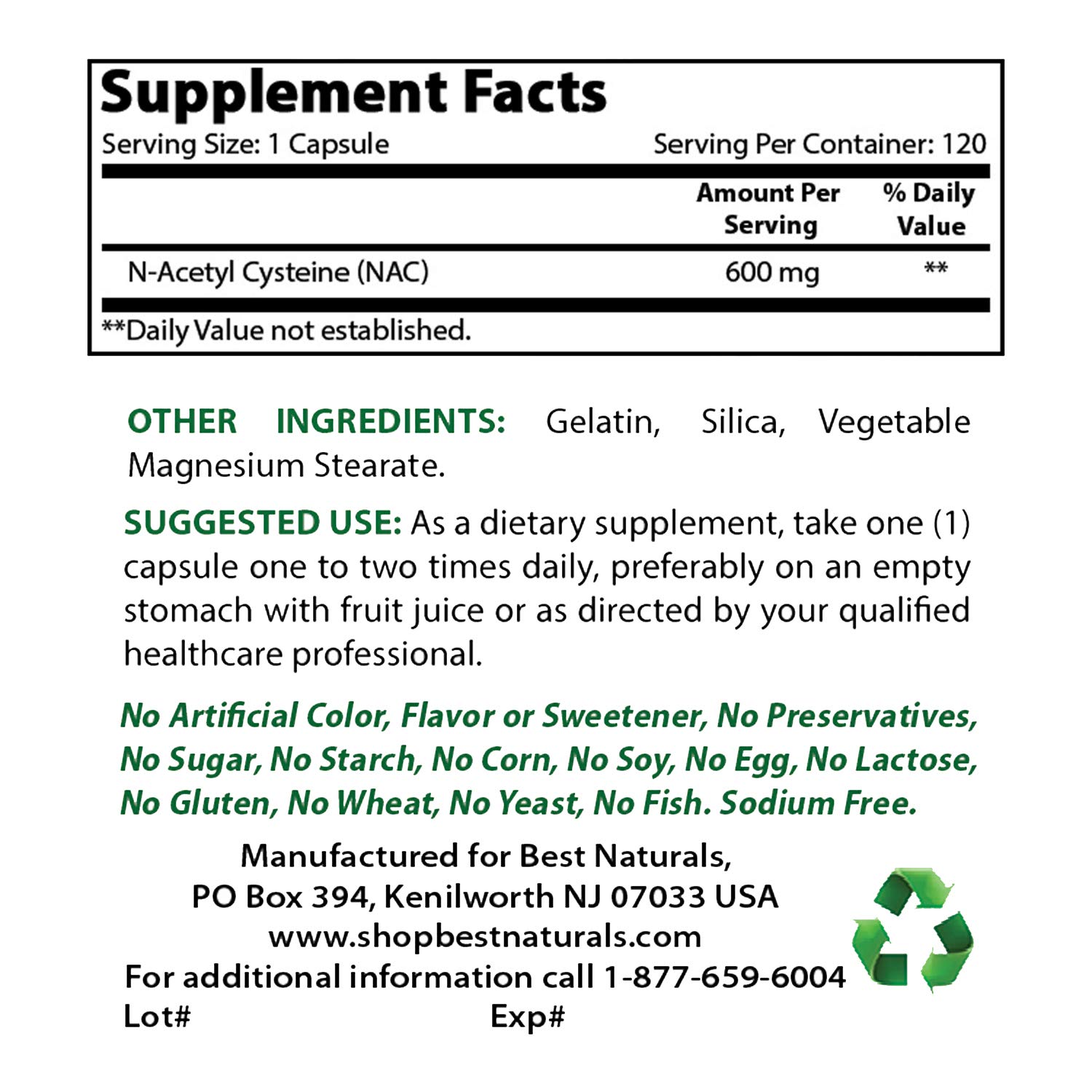 Best Naturals NAC 600 mg & Magnesium Glycinate 425 mg