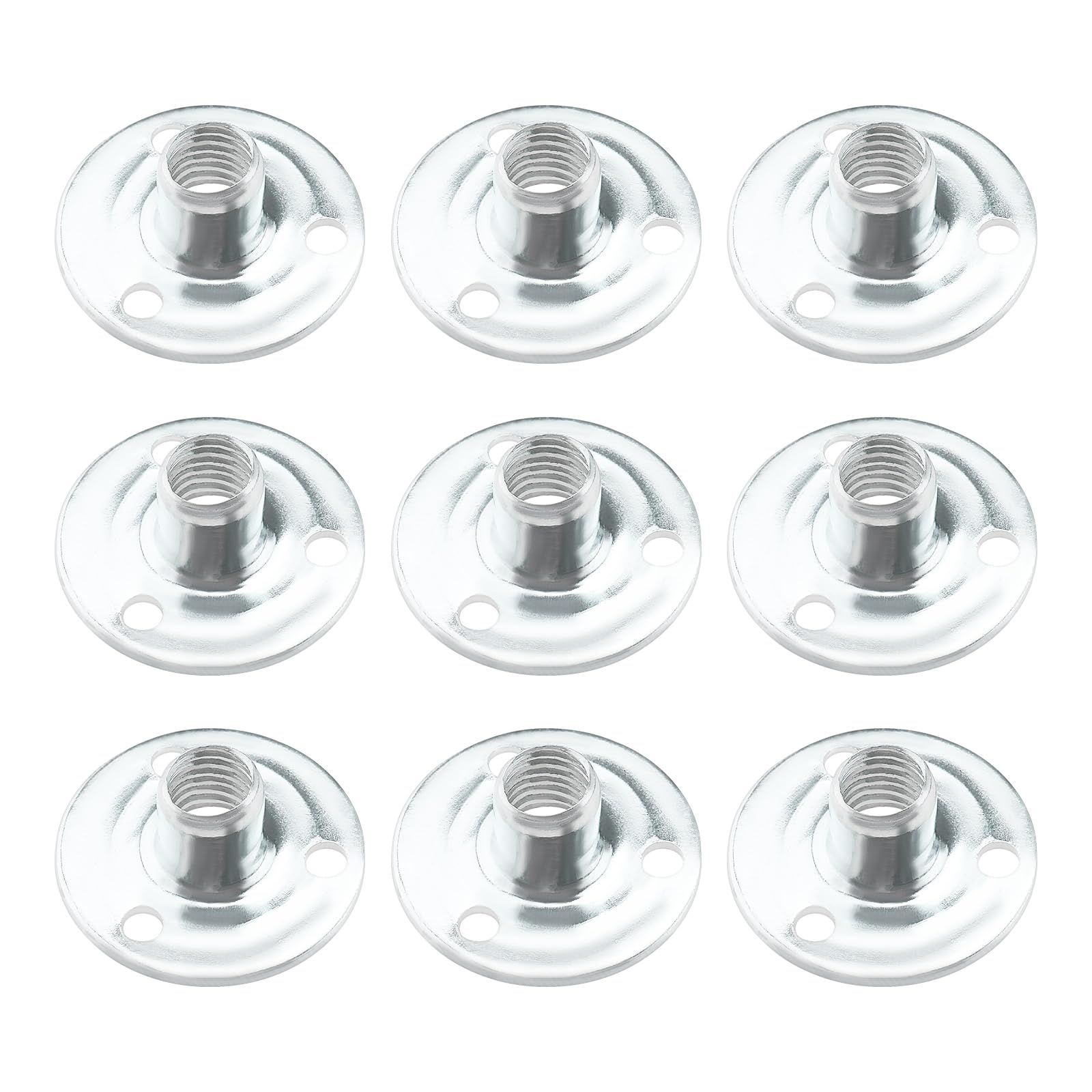 eMagTech 50PCS 3 Hole T Nuts M8 Tee Nut Galvanized Plate T Nut Screw in T Nut Round Base T Nut for Furniture Installation Ceiling Objects Suspension