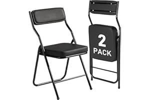 susici 2 Pack Padded Folding Chairs with Cushion, Foldable Dining Chair Set Portable Indoor Outdoor Stackable Folding Chairs with Steel Frame for Home Office Events Wedding Party Black
