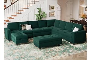 Belffin Velvet Modular Sectional Sofa Set L Shaped Sectioal Sofa Couch with Reversible Chaise Oversized Convertible Corner Sectional Sofa Couch with Storage Ottoman Green