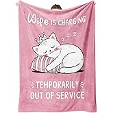 GoMelley Funny Valentines Day Birthday Gifts for Wife, Wife Birthday Gift Ideas, Wifey is Charging Blanket, Wedding Anniversary Romantic Gift for Wifey, for Her, 60”× 50”（Pink）