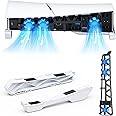 NexiGo PS5 Slim Horizontal Stand with Silent Enhanced Cooling Fan, Adjustable Speed, [Low Noise], [Auto Power On/Off], USB 3.0 Port, Built-in LED Light, for Both Disc and Digital Editions
