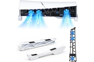 NexiGo PS5 Slim Horizontal Stand with Silent Enhanced Cooling Fan, Adjustable Speed, [Low Noise], [Auto Power On/Off], USB 3.0 Port, Built-in LED Light, for Both Disc and Digital Editions