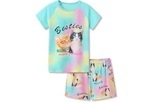 Tebbis Trendy Tie Dye/Avocado/Cat Pajamas for Big & Teen Girls 2-Piece Soft Tee & Shorts PJ Jammies Set Size 6-18