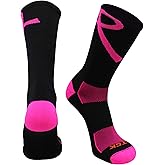 TCK Pink Ribbon Breast Cancer Awareness Crew Socks for Football Volleyball Boys Girls Youth and Adult