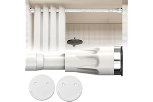 OLIYNEDY White Shower Curtain Rod Spring Tension, Adjustable Long Tension Rod with Wall Mounted Shower Rod Holder for Bathroom Closet Rod 40-62 inch