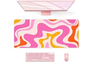 Anyshock Pink Desk Mat Desktop, Computer Large Mouse Pad for Desk, Gaming Desk Pad Matt, Mousepad with Non-Slip Base, Cute XXL Keyboard Mat for Office Women Laptop, Abstract Modern Colorful