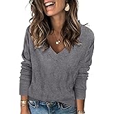 Arach&Cloz Women's Soft V Neck Long Sleeve Fall Casual Regular Fit Sweater Tops