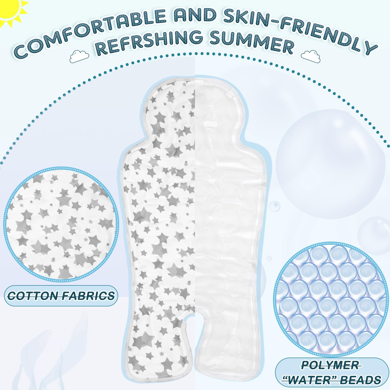 Qunclay 2 Pcs Gel Car Seat Cooler Pad for Baby Cooling Pad for Stroller Breathable Universal Car Cooler Mat Multifunctional Baby Stroller Seat Liner Cushion Chair(Gray Star)