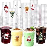 AcpopbM 60 Pcs Christmas Cups, 16 oz Disposable Christmas Plastic Cups Snowflake Xmas Trees Santa Claus Snowman Gingerbread Man Party Cups for Winter Holiday Party Supplies
