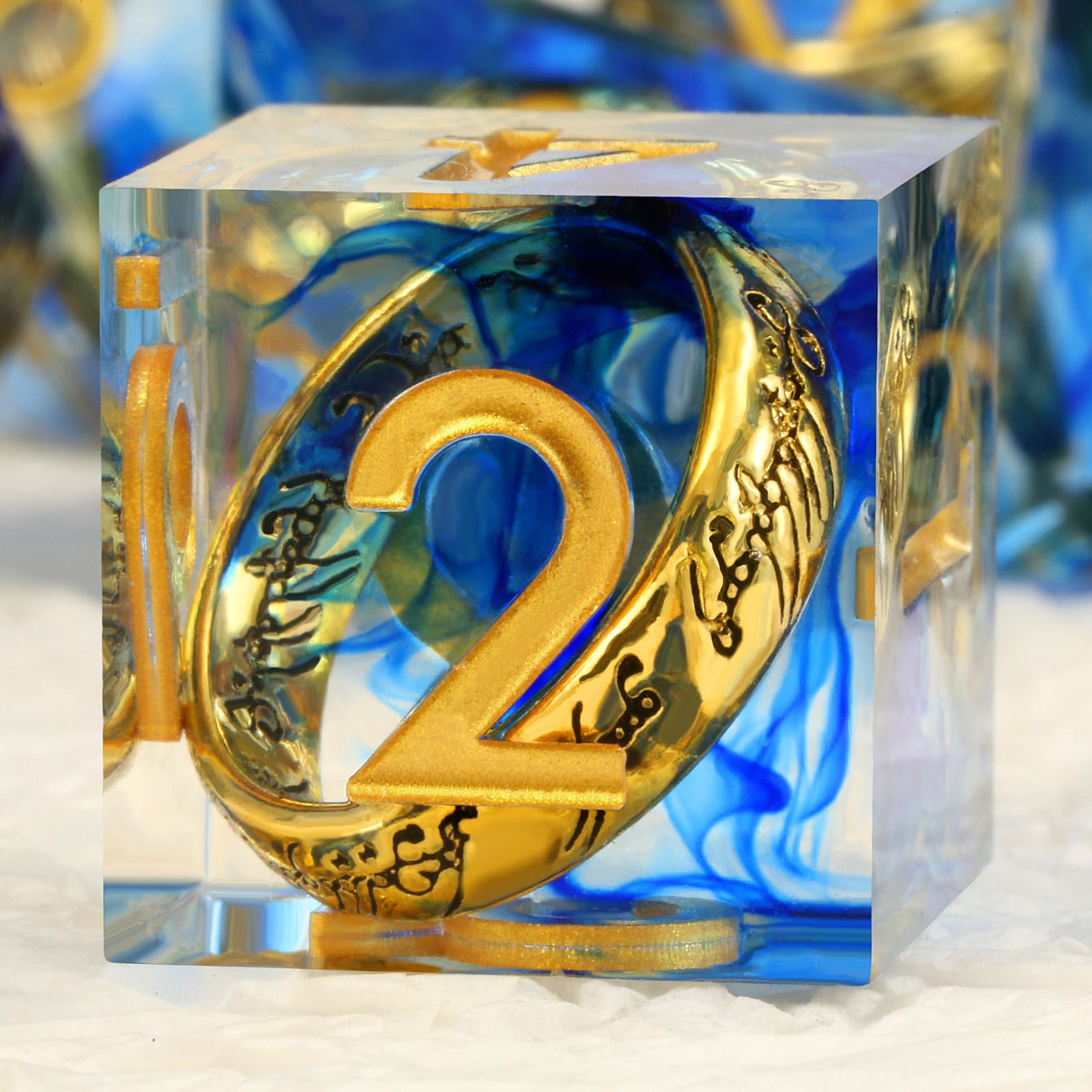 Magic Golden Ring DND Set DNDND Swirl Sharp Edge D&D Dice Set with Gift Case for Dungeins and Dragons Role Playing Game (Blue) — image 1