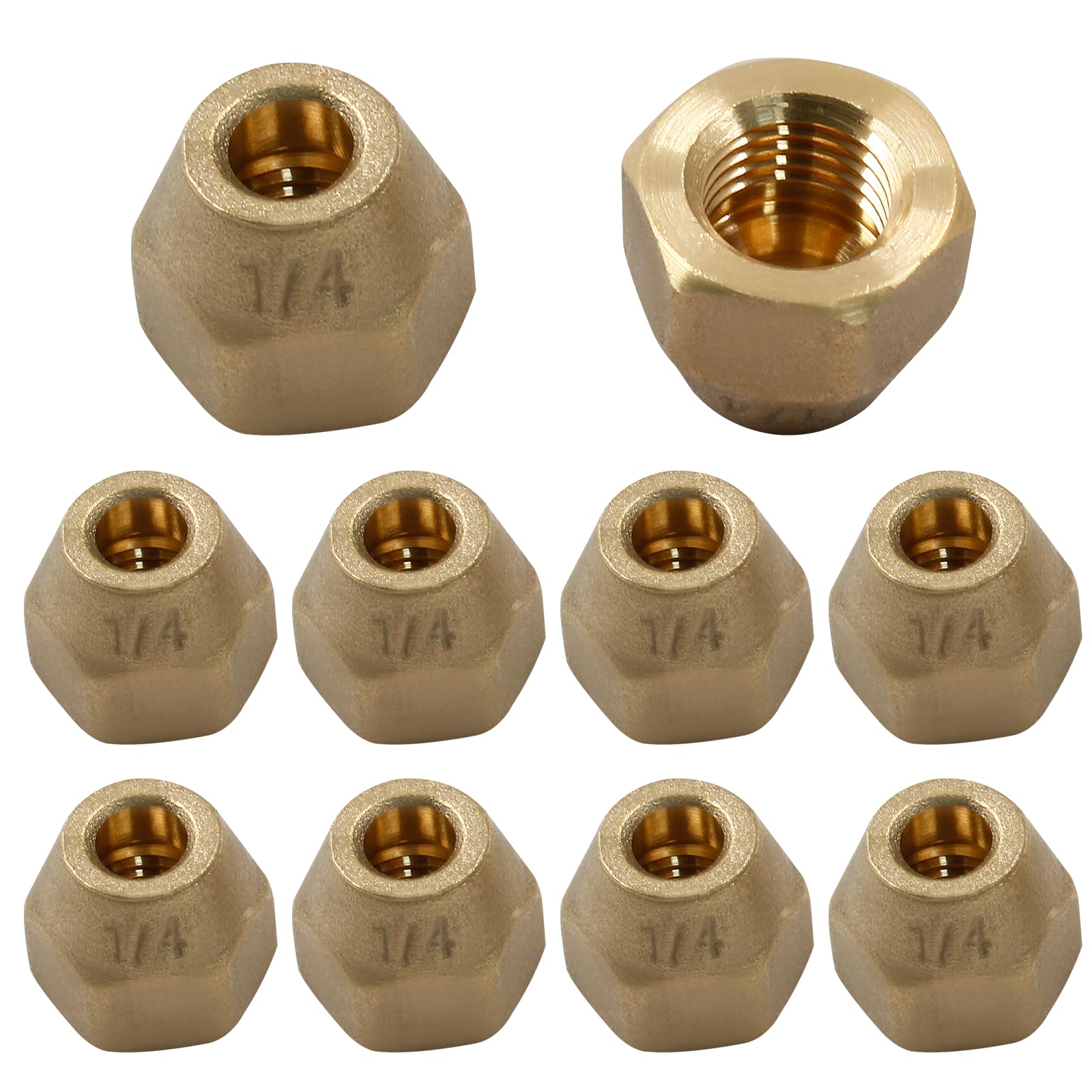 Photo 1 of Cionyce 10 Pack Brass Flare Nut for Air Conditioning Copper Pipe Extension Butt (10PCS, 1/4" Flare Nut)