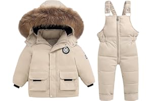 BYFRI Toddler Snow Suits Boys Girls Hooded Down Jacket & Ski Bib Pants Set Baby Snowsuit Coat Infant Winter Jumpsuit 18M-4T