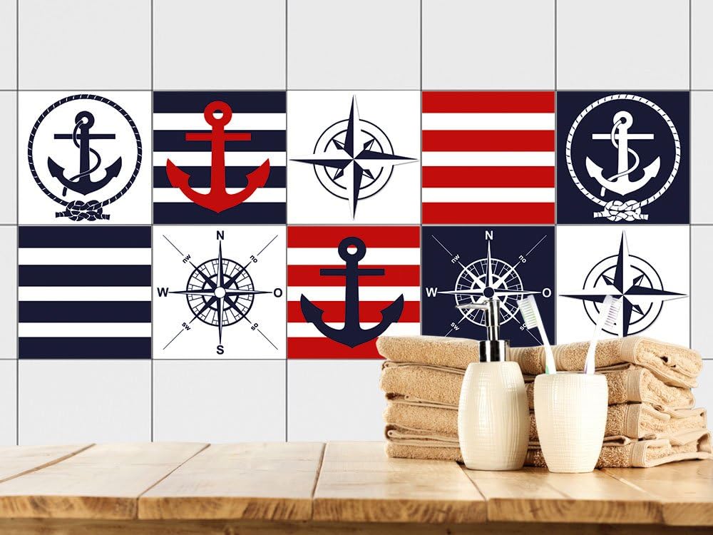 GRAZDesign Wandtattoo Bad - Anker & Muscheln Türkis