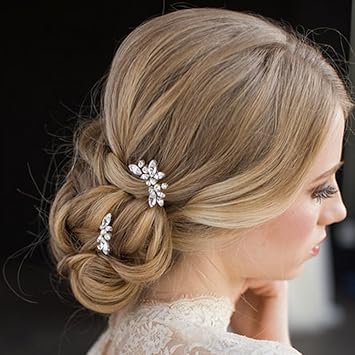 Aukmla Wedding Hair Pins Bridal Hair Slides Crystal Silver Color