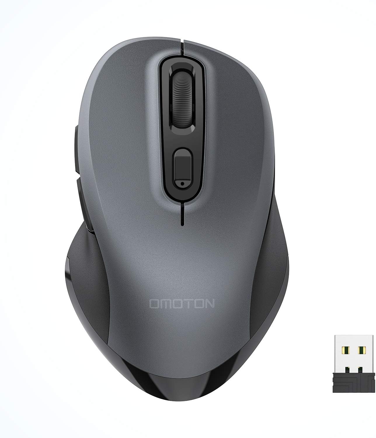 Wireless Mouse, OMOTON 2.4G Wireless Ergonomic Mouse with 4 Adjustable DPI, 6 Buttons and USB Receiver for Desktop, Laptop, Notebook, PC, Grey
