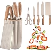 Kitchen Knife Set,6-Piece Khaki Kitchen Knife Set with Knife Block – Non-Stick Stainless Steel Sharp Blades, Anti-Rust & Ergonomic Design for Home, Restaurant,Outdoor
