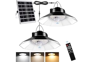 Aqonsie Solar Shed Lights Indoor Outdoor Dual Solar Pendant Daytime Work Lights with 3 Colors Temperature & 5 Lighting Modes+2 Timers, 1200LM Solar Motion Indoor Lights with Remote for Gazebo Barn