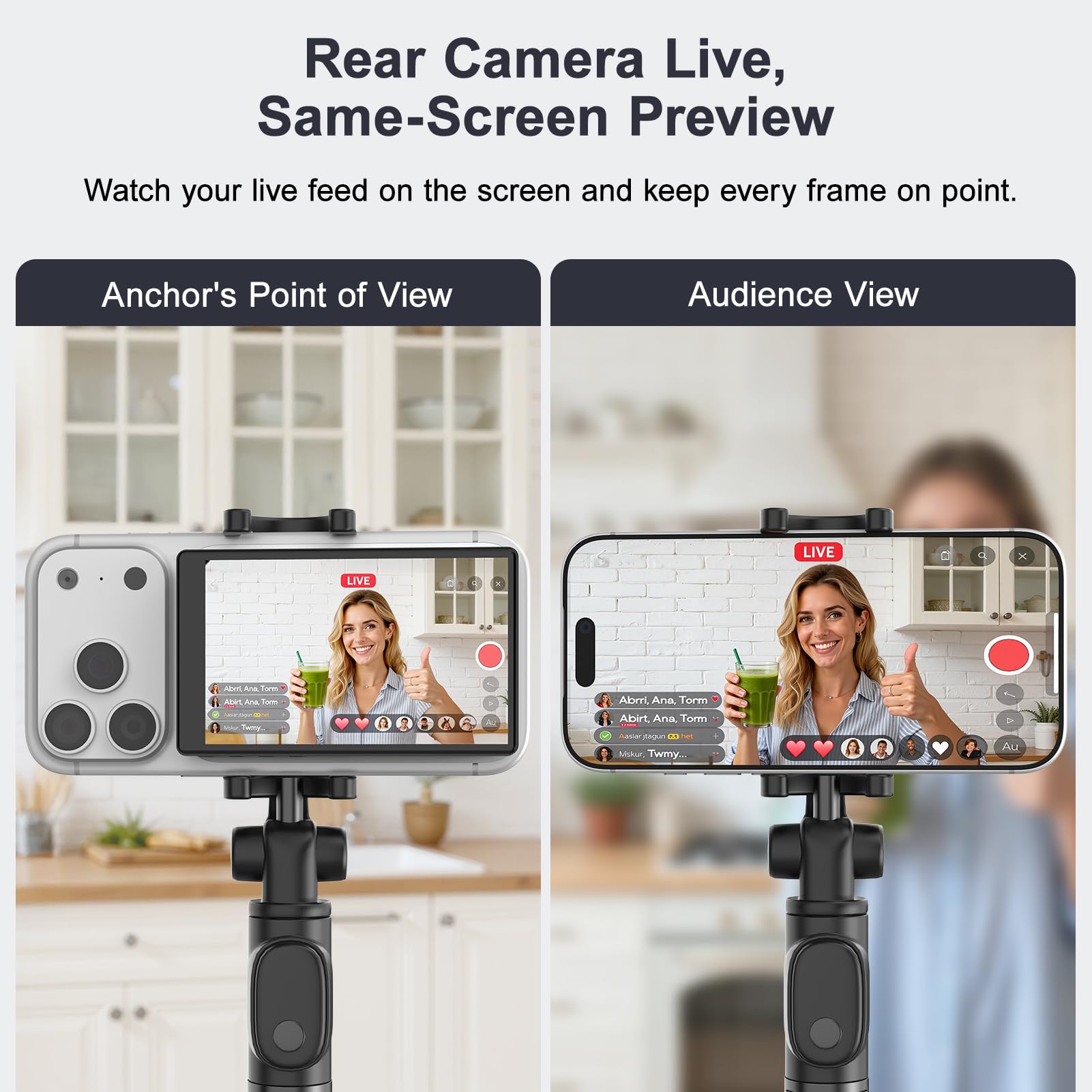 RRWKJ Vlog Screen Selfie Monitor,Wireless Mini Monitor for iPhone/Android Rear Camera with Magnetic Phone Clip Mount,Phone Rear Camera for Selfie Vlog Live Streaming on TikTok,YouTube,Instagram（Black）