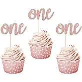 24 Pack First Birthday Cupcake Toppers Glitter One Cupcake Picks Baby Shower 1st Birthday Cake Decorations Party Supplies Rose Gold