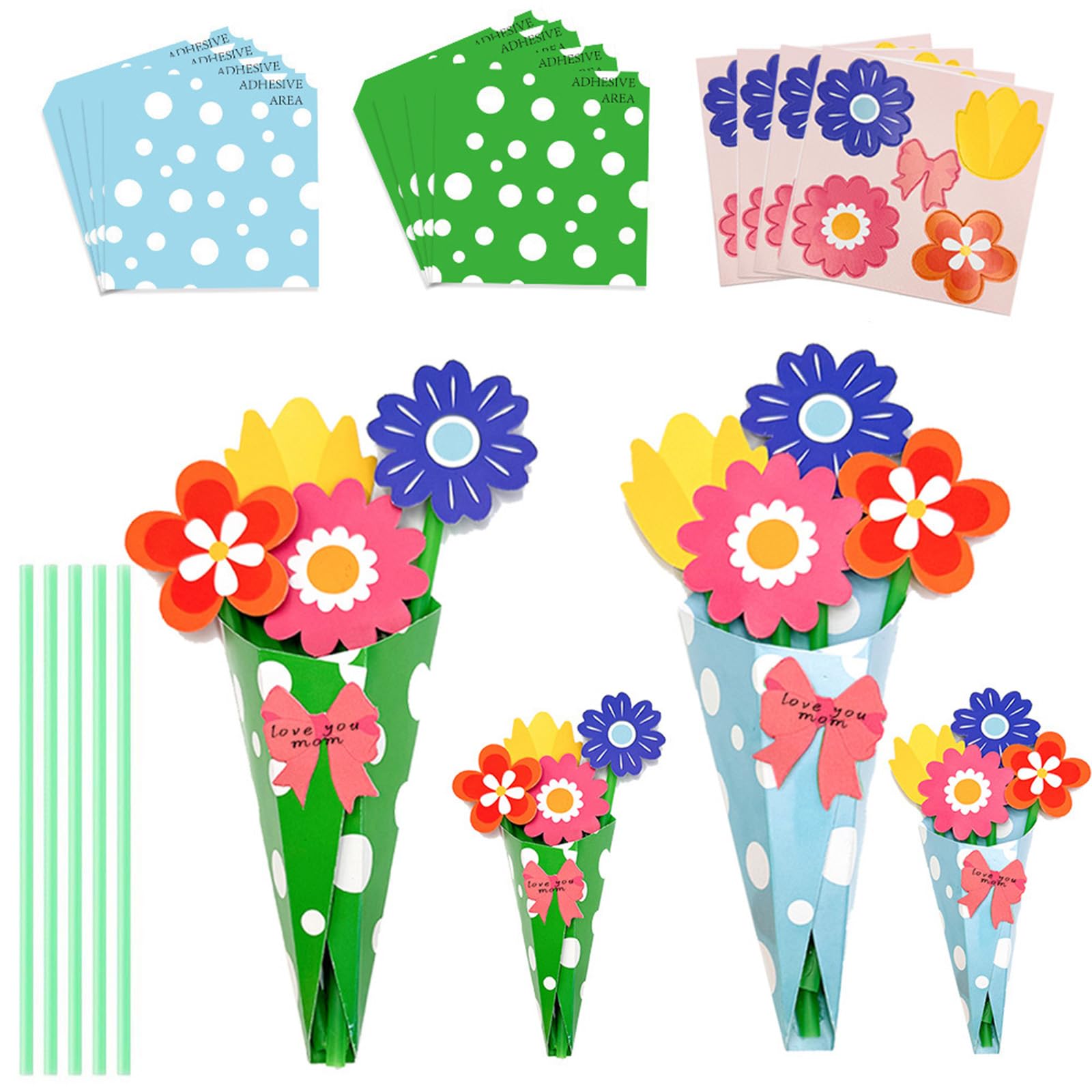 YMWALK DIY Craft Flowers Bouquet Kit - Creative Paper Craft for Mother's Day, Kids' Arts, Birthday Party Decorations, Classroom & Home Activity Set - Origami Gift Making Supplies (A-24 Pieces)