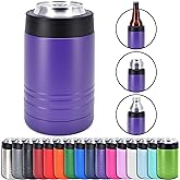 4-in-1 Stainless Steel 12 oz Double Wall Vacuum Insulated Can or Bottle Cooler Keeps Beverage Cold for Hours - Also Fits 16 oz Cans - Powder Coated Purple - Clear Water Home Goods