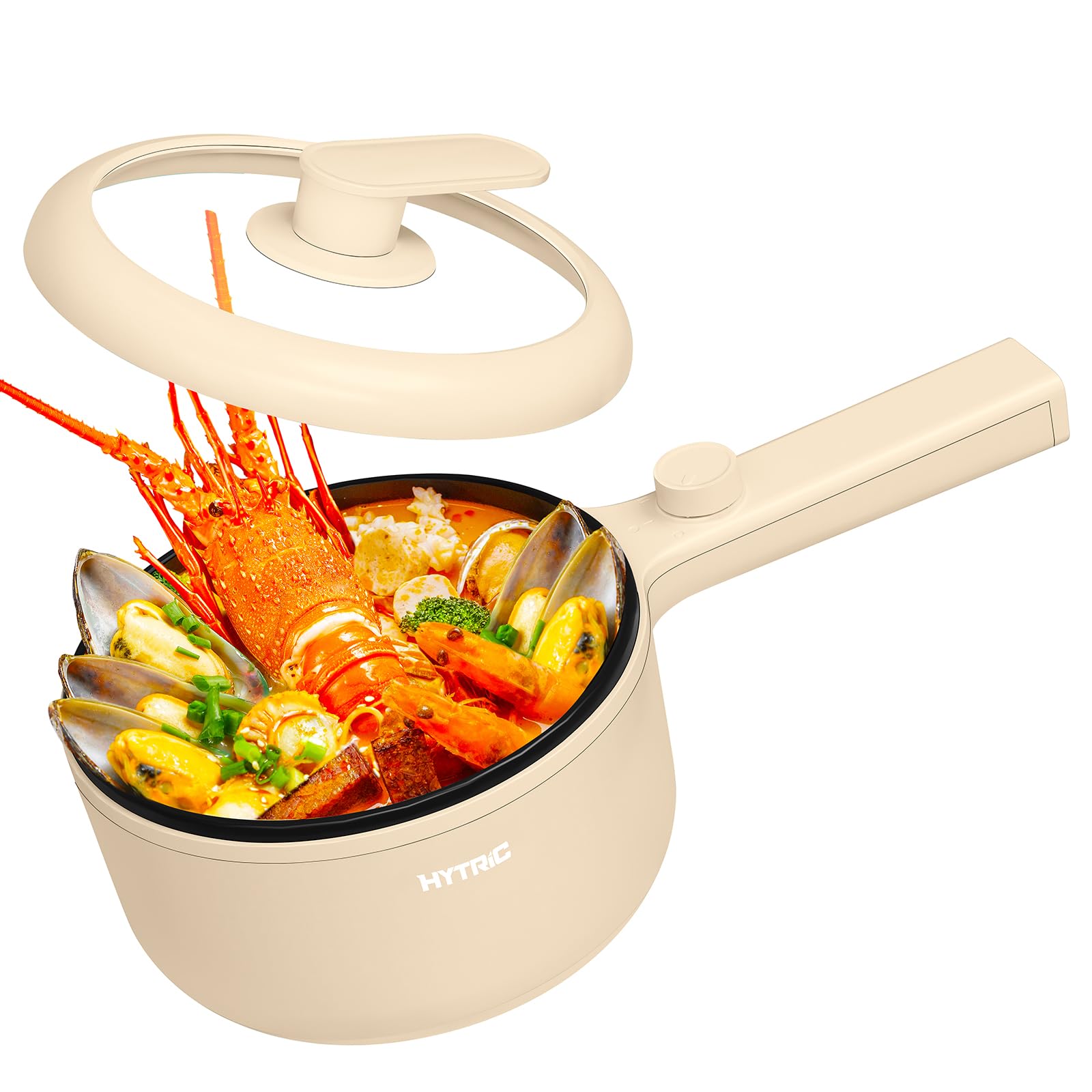 HYTRIC Hot Pot Electric, 1.5L Portable Non-stick Frying Pan, Electric Cooker for Steak, Egg, Pasta, Ramen Cooker with Dual Power Control, Mini Electric Pot for Office, Dorm Room Essential, Yellow