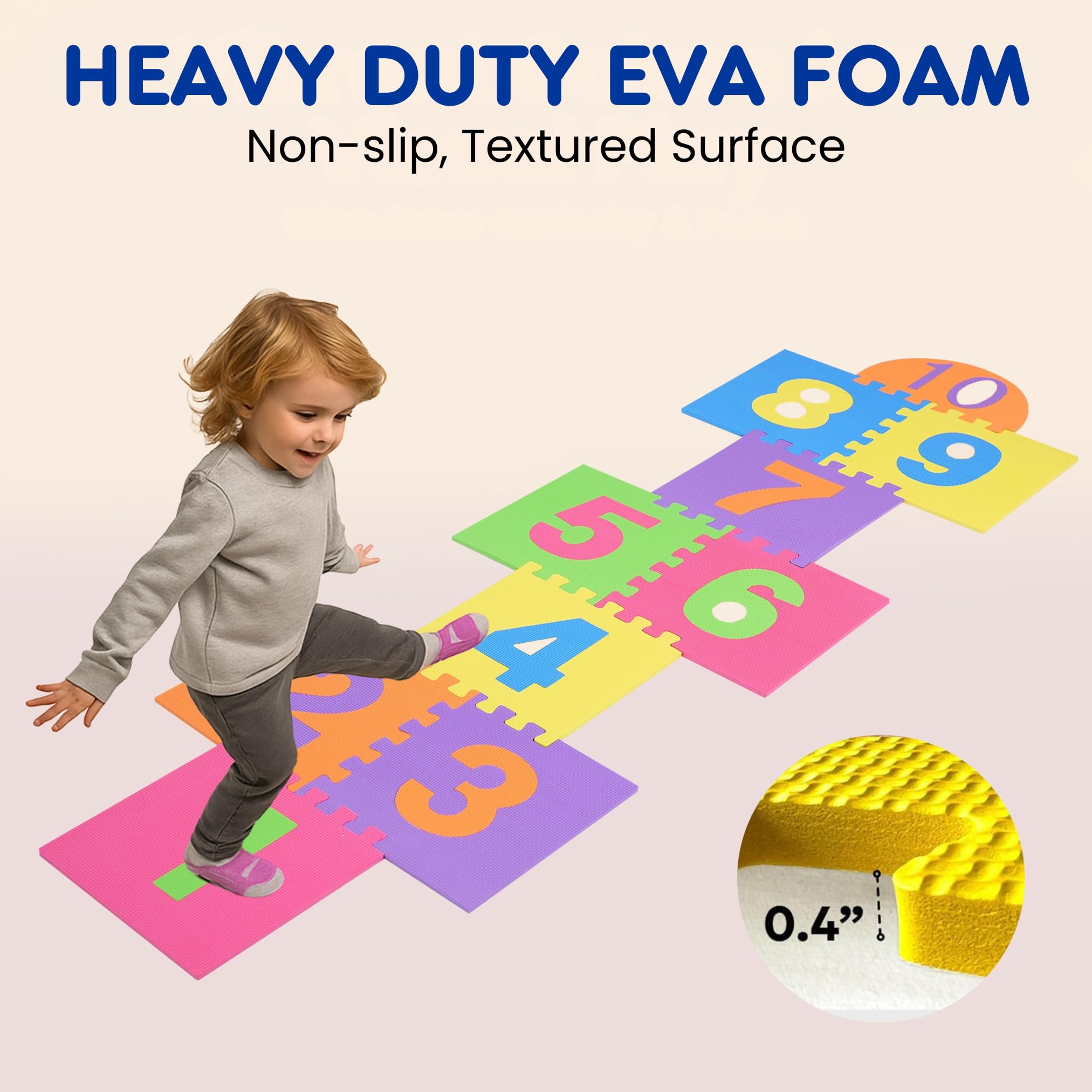 Hopscotch Playmat Foam Interlocking Puzzle Floor Mat - 10 Large Number Tiles (12