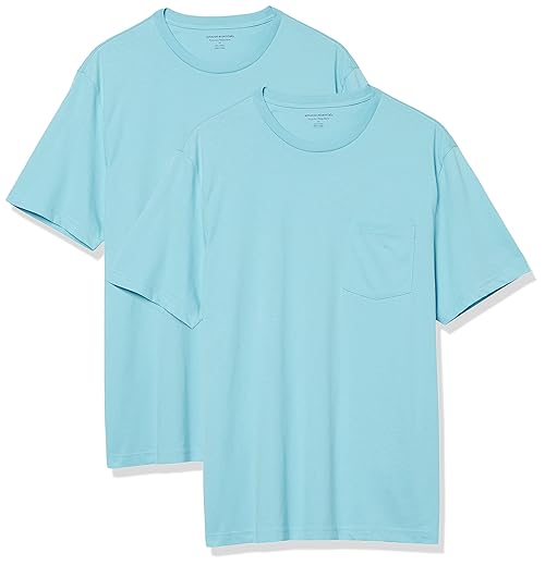 Amazon Essentials Mens T-Shirts, Regular-Fit, Short-Sleeve Crewneck Pocket, Pack of 2, Light Blue, X-Small