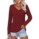 Zeagoo Womens Long Sleeve Tops Casual V Neck T Shirts Loose Fit Shirt Basic Tee Outfits S Burgundy