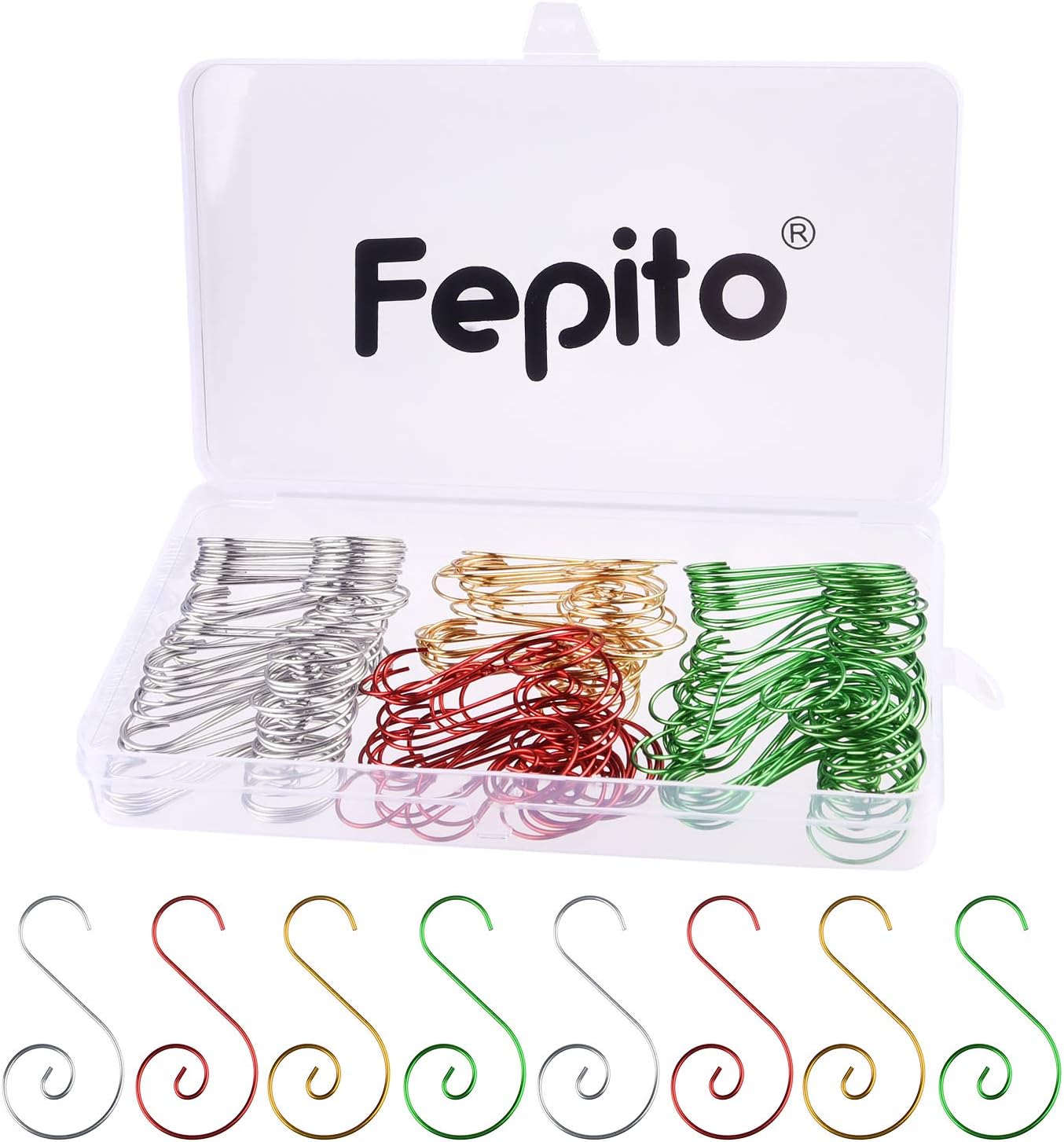 Ornament Hooks - FEPITO 120 Pcs Christmas Ornament Hooks Hangers, Stainless Steel Christmas Ornament Hangers Perfect for Art Craft Christmas Tree Decorations, 4 Colors