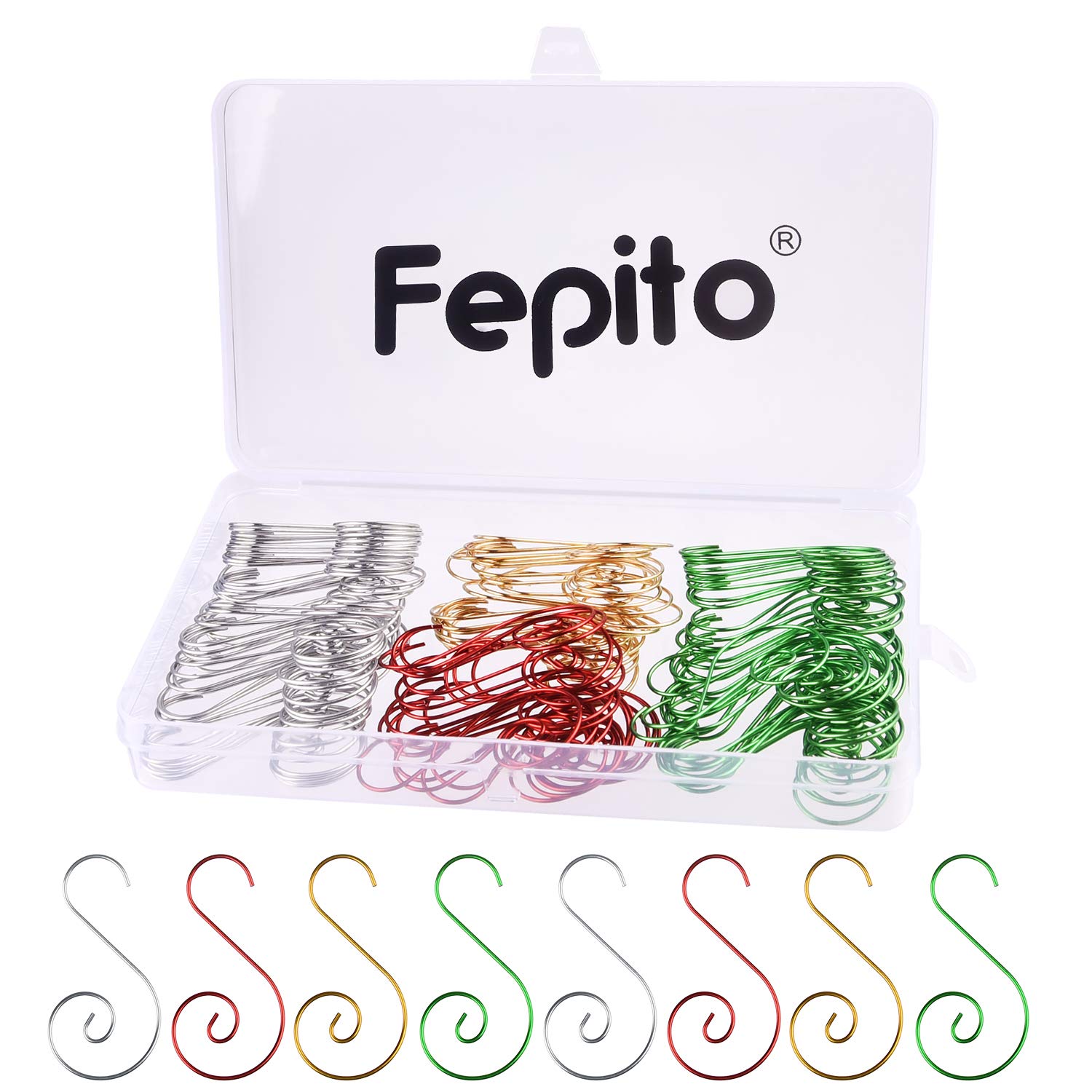 FEPITO 120 Pcs Christmas Ornament Hooks Hangers, Stainless Steel, Perfect for Art Craft Tree Decorations, 4 Colors