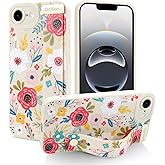 Jefonha Case for iPhone 16e Silicone Phone Case with Strap for Women Girls Cute Floral Flowers Pattern, Adjustable Soft Finger Strap Kickstand Protective Cover, Blossom