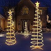 Set of 3 Spiral Outdoor Lighted Christmas Tree, 3/4/6 Feet Christmas Lights with 7" Star Topper, UL Certification Collapsible Spiraling Tree Light Kit for Xmas Patio Wedding Decoration, Warm White
