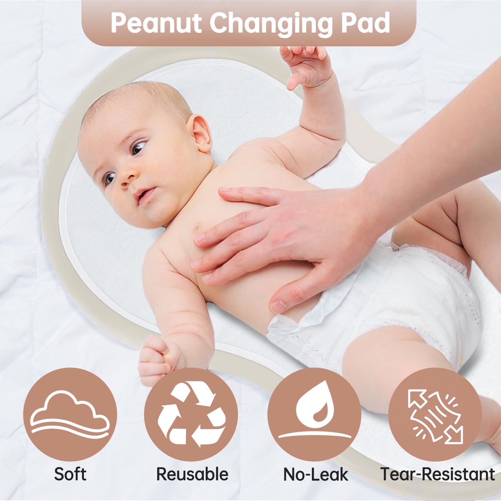 Changing Pad Liner (Pack of 3) Compatible with Keekaroo Peanut Changer, Reusable Changing Pads Cover, Soft and Warm, Non-Slip Design, Machine Washable, Ideal for Changing Diaper Needs, White