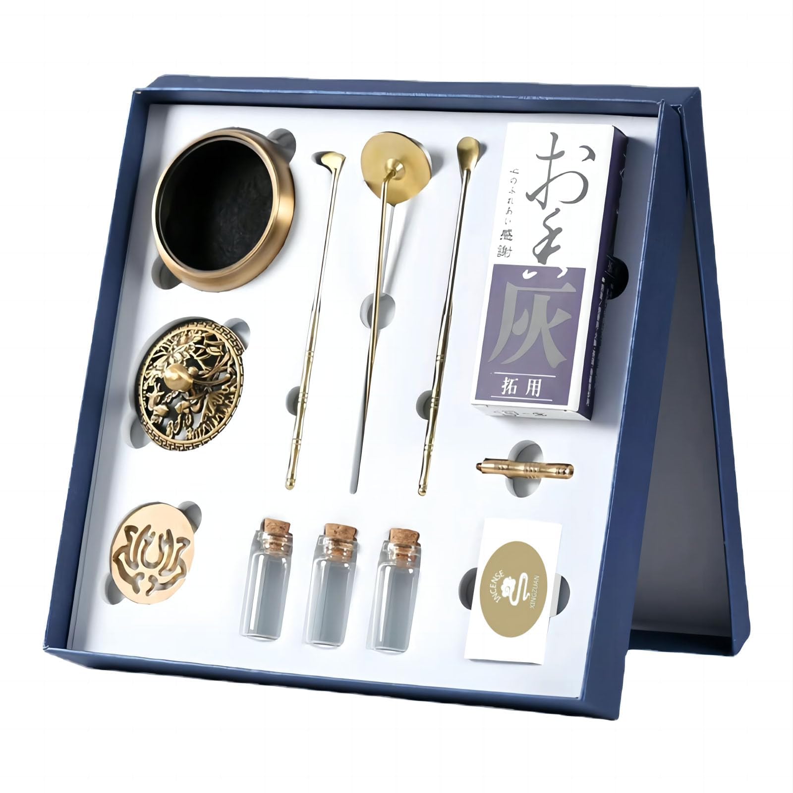 Photo 1 of ** FACTORY SEAL** 
Yoga & Meditation 16pcs Incense Burner Kit - Complete Ash Powder Burner Set with Brass Censer, Art Mold Tools & Chinese Incense Burner in Gift Box for Relaxation, Home Fragrance