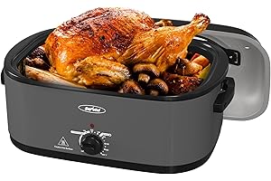 Sunvivi Electric Roaster,26 Quart Roasting Oven with Self-Basting Lid Removable Pan,Turkey Roaster Oven with 150 to 450F Temp