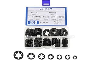 ZZHXSM 300PCS Black 304 Stainless Steel Internal Tooth Starlock Washers Quick Speed Locking Washers Push On Speed Clips Fasteners Assortment Kit