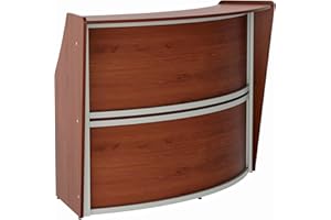 Linea Italia Curved Modern Office Desk Easy to Assembly Single Unit Reception Counter for Lobby, Salon, 70" x 27", Cherry