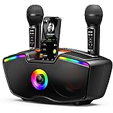 SORDA Bluetooth Karaoke Machine for Adults & Kids, 80W Portable Speaker with 2 Wireless Microphones, Echo Adjustment, Support USB/AUX/TF Card, for Outdoor/Indoor Gathering Gifts